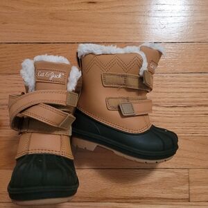 Cat & Jack Tan and Green Kids Winter Boots